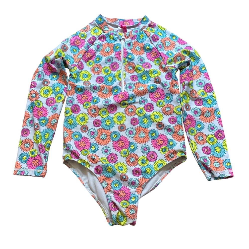Betsey Johnson Rash Guard Kids Multicolor Excellent Floral Daisy Zip SIZE 12